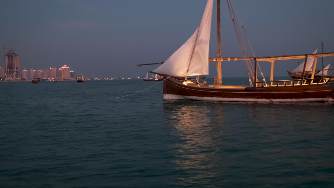 Katara eleventh traditional dhow festival in Doha Qatar night shot