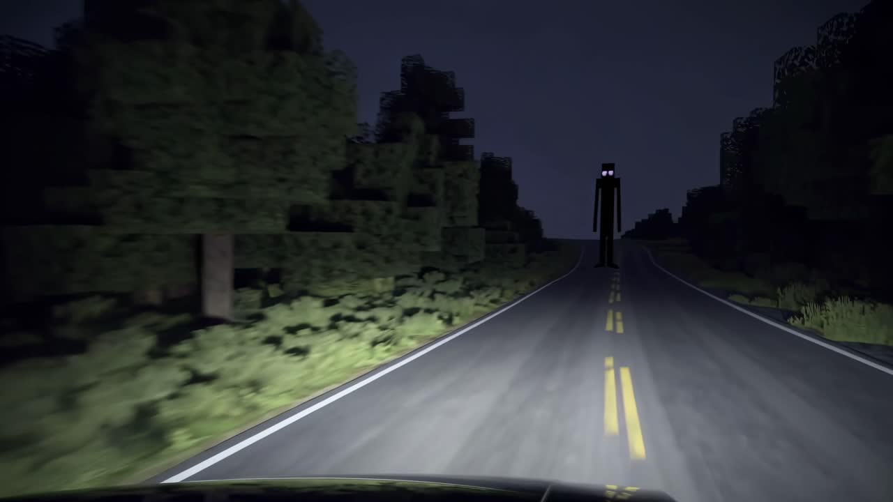 Minecraft Creeper on a Night Road