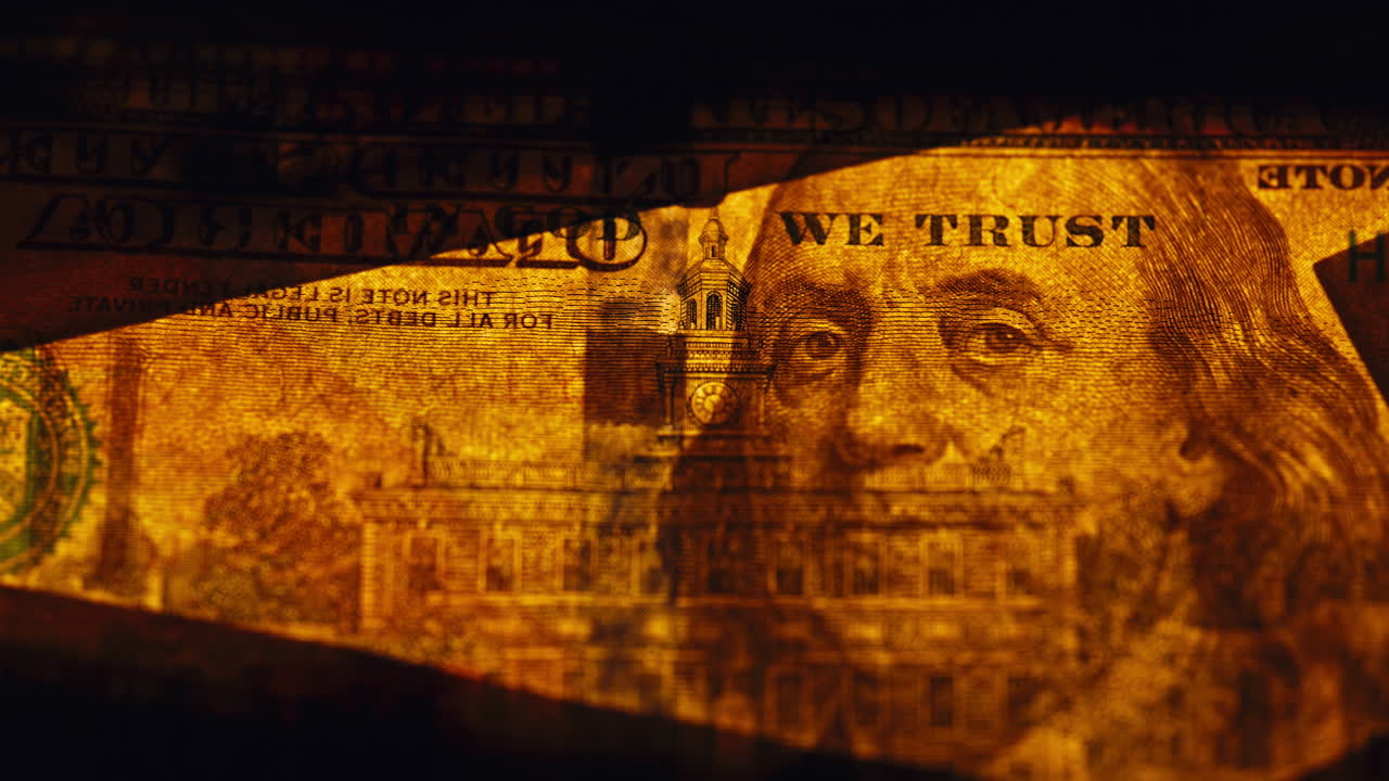 Back side dollar bill. Closeup view cash money under electric lamp