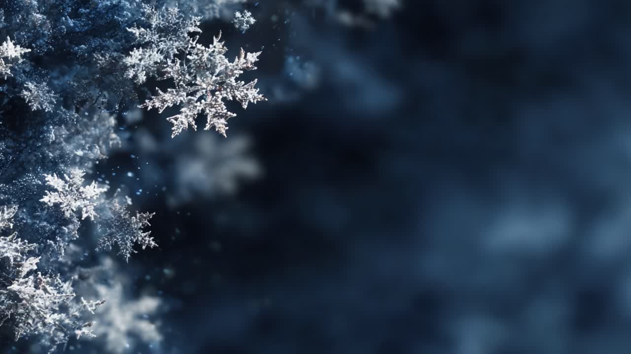 A Beautiful Close-Up of Graceful Snowflakes Captured Against a Dark, Dreamy Background, Showcasing Their Intricate Patterns and Delicate Formations in Winter's Chill