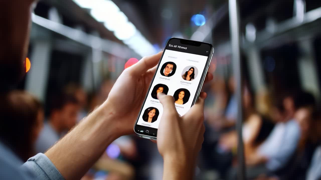 Engaged in Digital Interaction: A User Navigates a Mobile App on a Smartphone While Traveling on a Train, Showcasing the Blend of Technology and Commute Experience