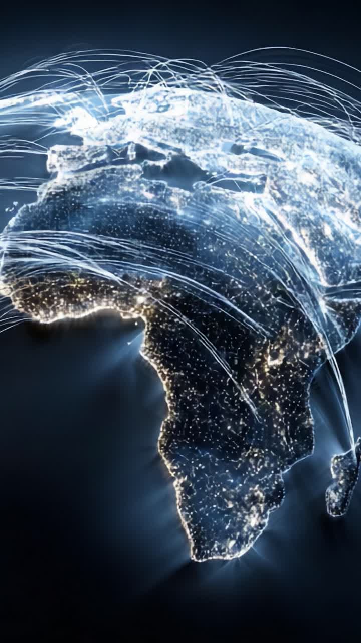 A Stunning Digital Visualization of Africa Illuminated by Connections, Showcasing the Continental Networks and Modern Infrastructure in a Vibrant, High-Tech Style