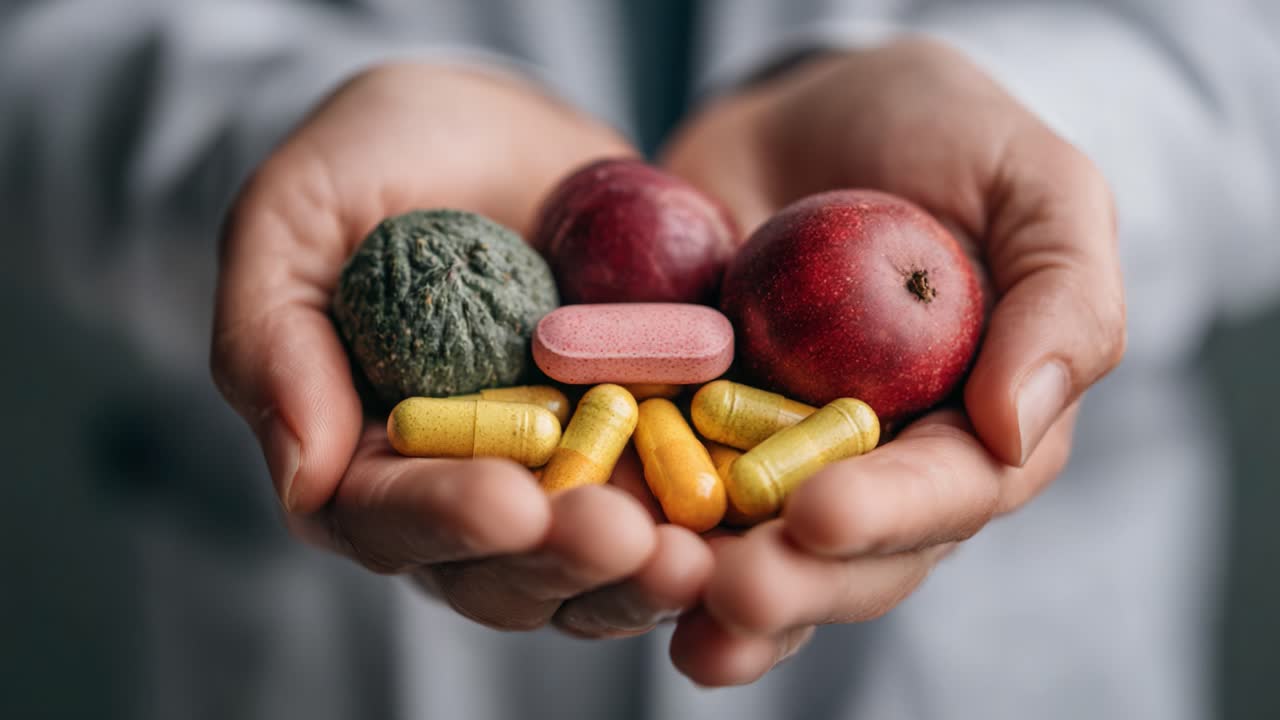 A Handful of Health: Balancing Nutrition and Supplements with Fruits, Pills, and Capsules for Better Well-being and Wellness