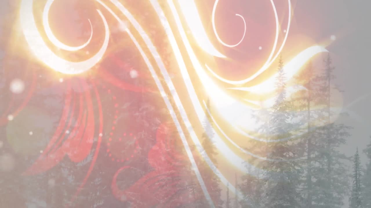 animación de un patrón de navidad brillante sobre un paisaje de invierno