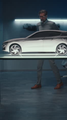 car designer inspecting a prototype car model