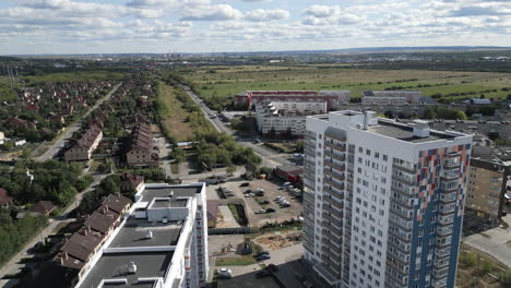 aerial view of suburban residential area with apartment buildings