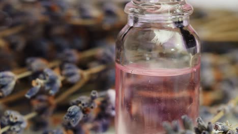 lavender essential oil in glass bottle