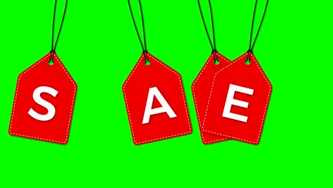 red hanging sale labels.