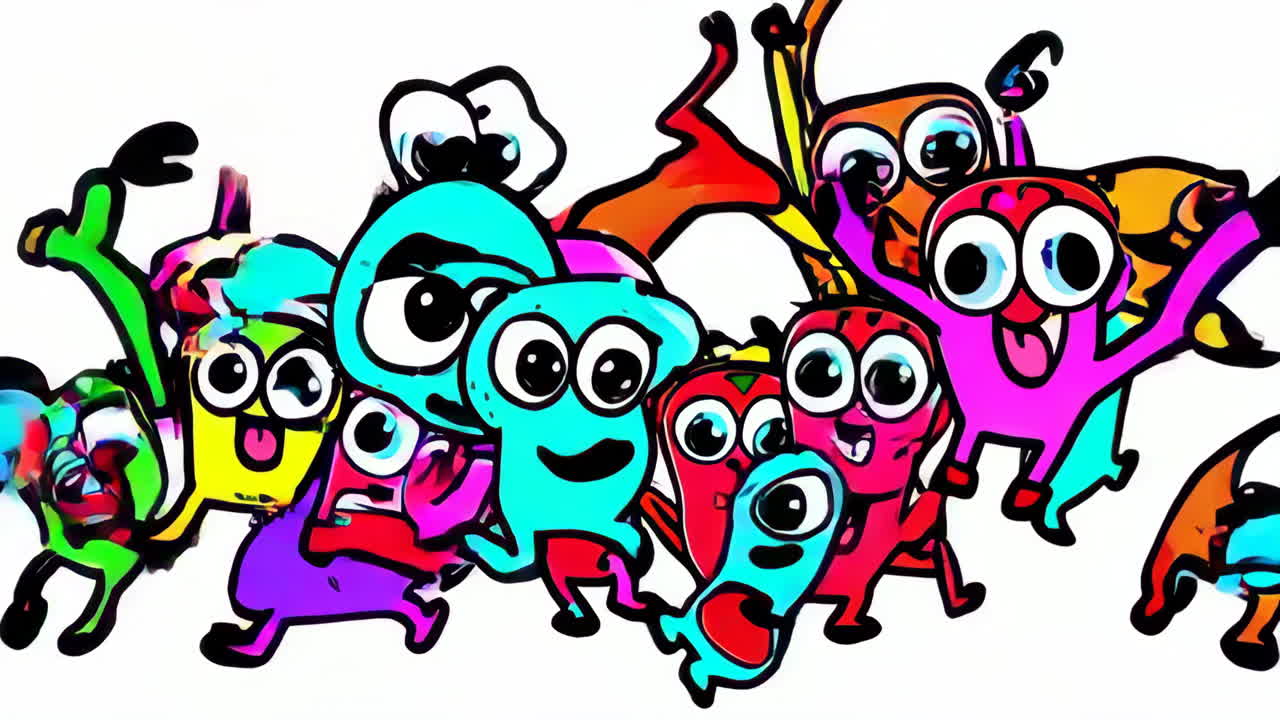 A Group of Colorful Abstract Cartoon Characters
