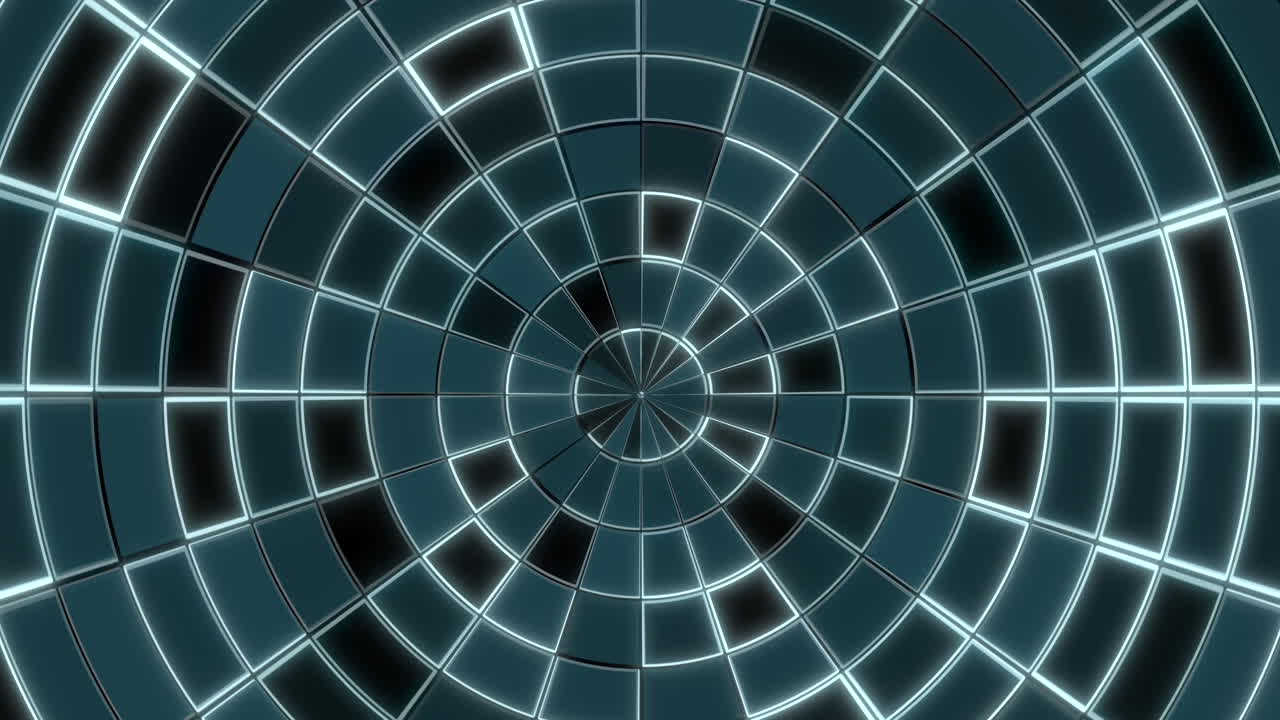 Circular grid of blue shaded squares in futuristic 3d rendering