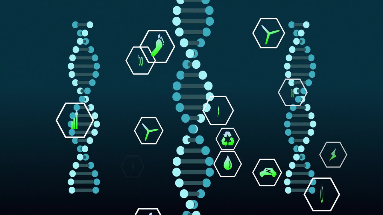 환경 친화적 인 아이콘과 지속 가능성 애니메이션을 가진 dna 가닥