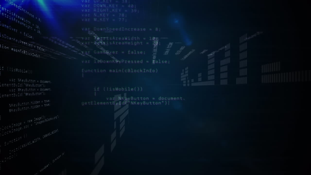 animación del procesamiento de datos sobre luces azules sobre un fondo oscuro