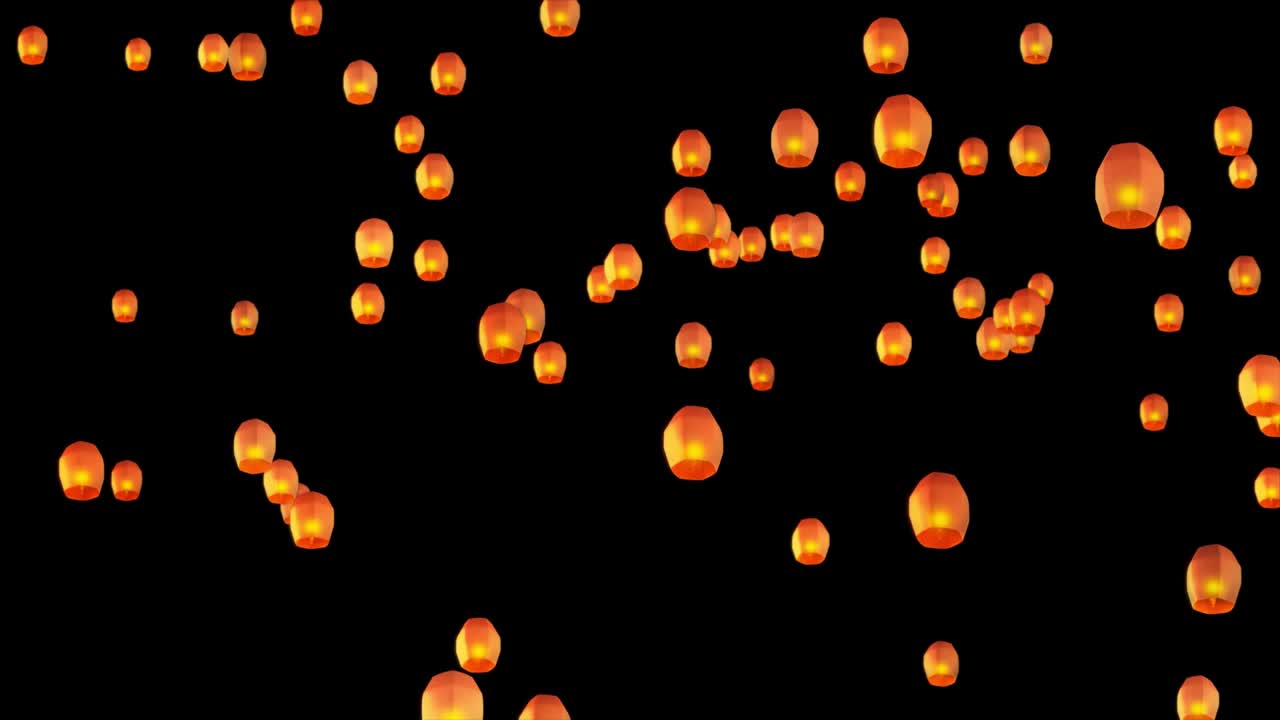 linternas de papel naranja flotando por la noche en el cielo estrellado. diseño tradicional para el año nuevo chino