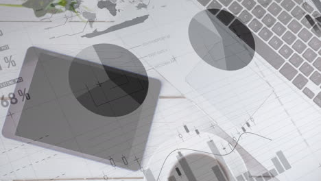 animation of statistics recording over tablet and computer keyboard