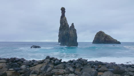 ribeira da janela madeira porto moniz seixal madeira rock with restless wave sea ocean restless beach on a cloudy day