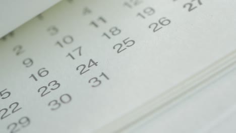 close-up of a calendar showing dates and numbers