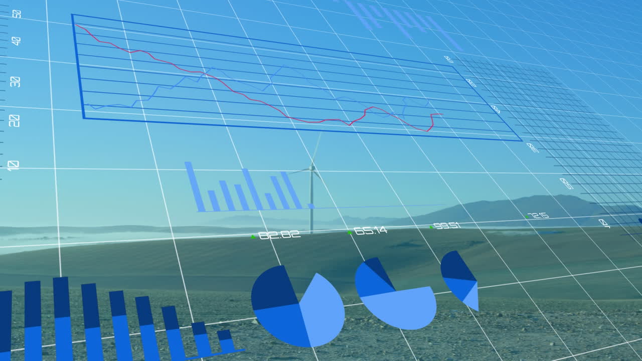 풍력 터빈을 통해 통계 및 데이터 처리의 애니메이션