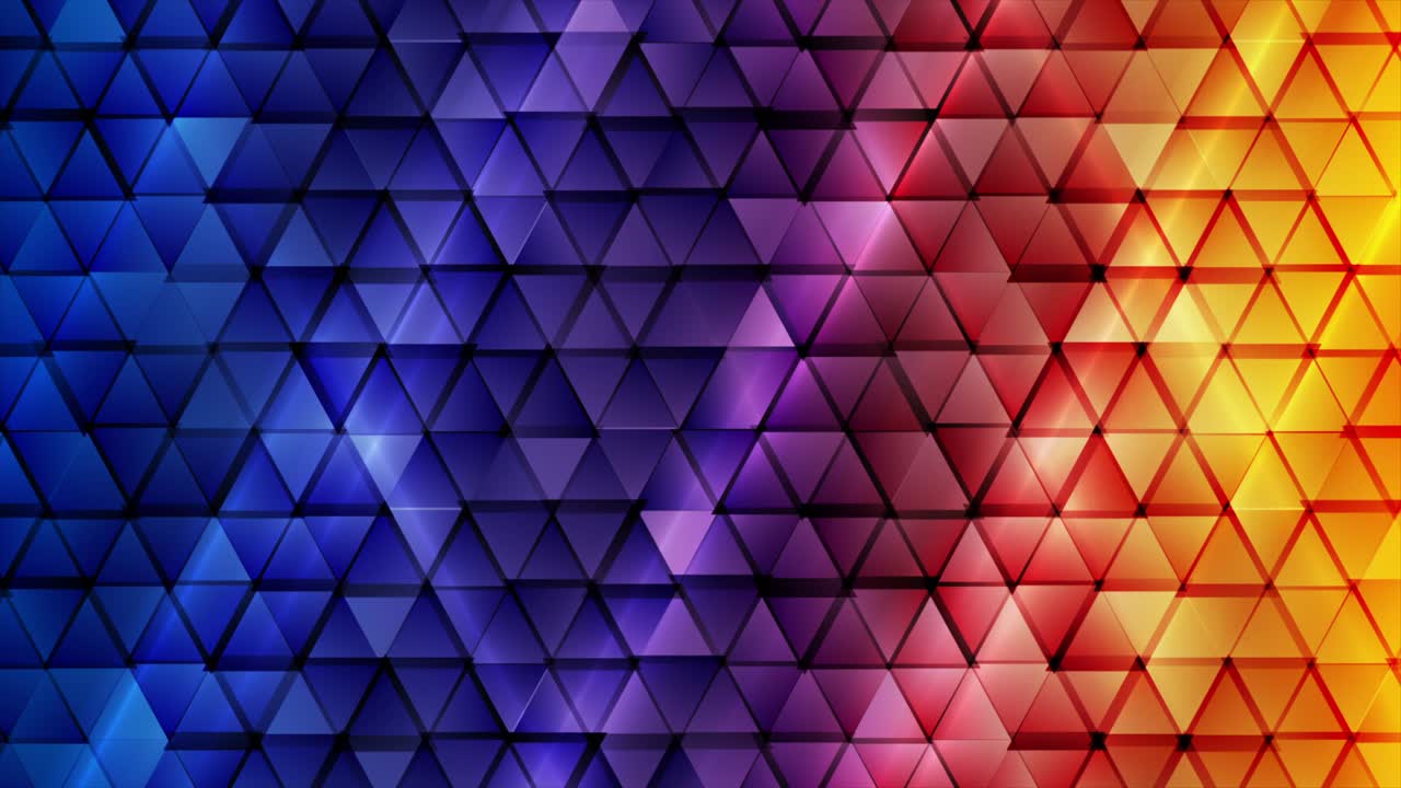 Blue orange technology motion background with glossy triangles