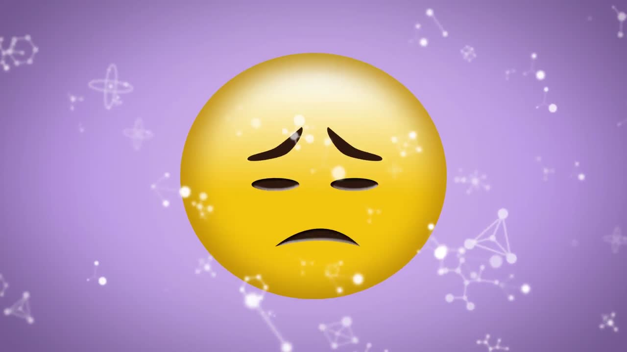 animación de redes blancas moviéndose sobre emoji tristes en fondo lila