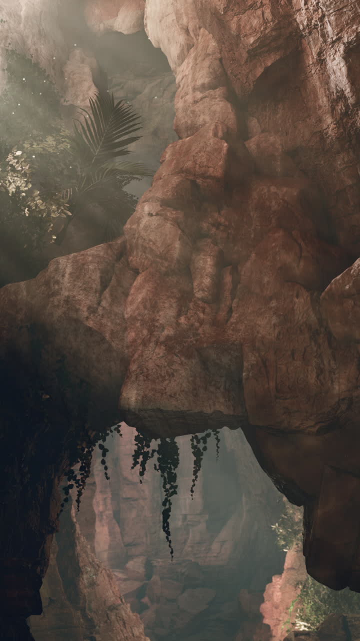 la misteriosa entrada de la cueva en una exuberante jungla