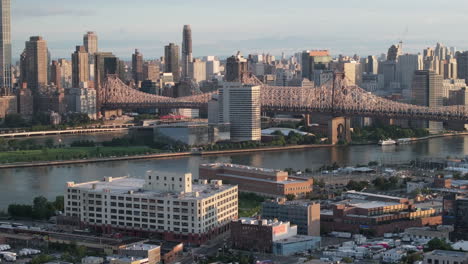 aerial view of long island city and the queensboro bridge. shot at sunrise in new york city