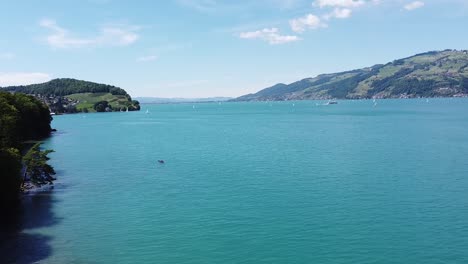 arial shot of spiez in switzerland