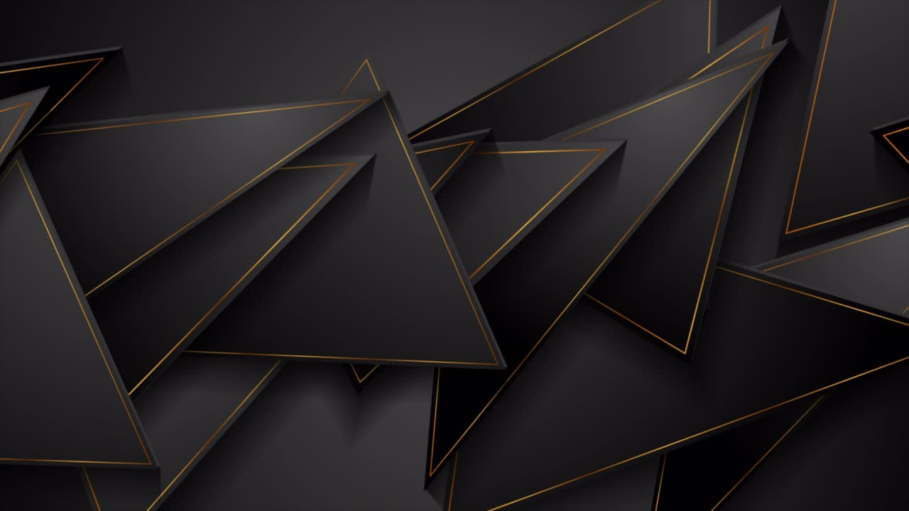 검은색과 황금색 기술 추상 저 폴리 모션 배경