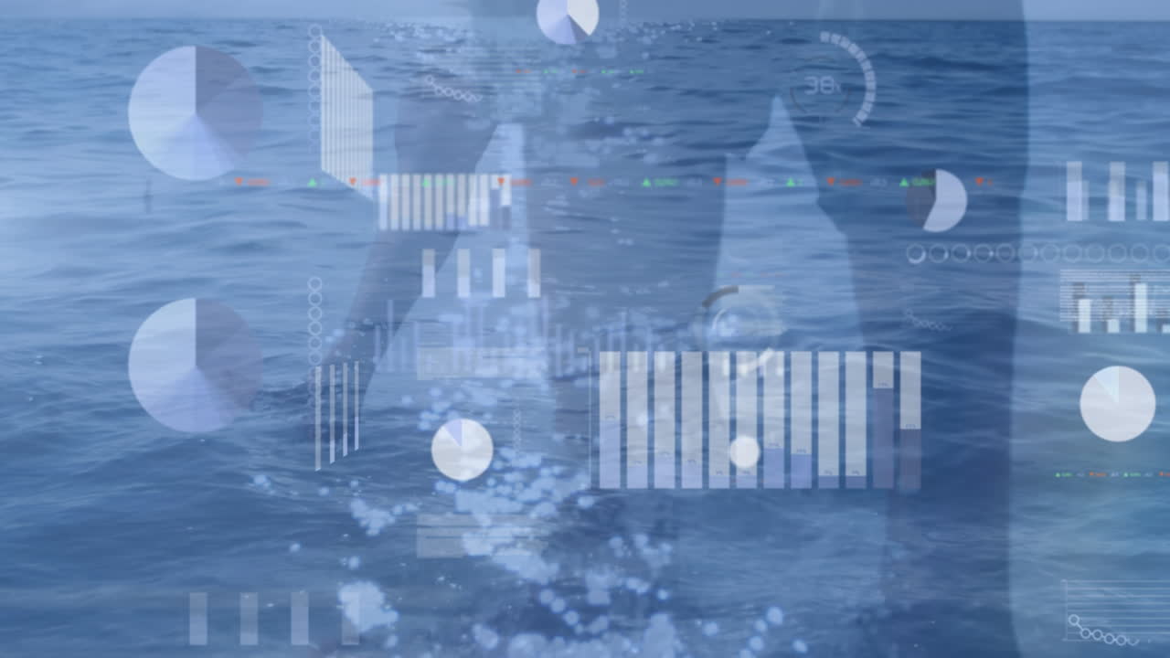 해양 풍경 위의 데이터 처리 애니메이션