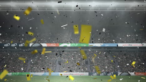 animation of gold confetti falling over sports stadium