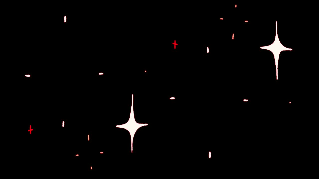 Animation white stars shape sparkles on black background.