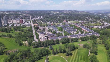 shaganappi point golf course and the spruce grove neighbourhood in calgary alberta canada viewed from an overhead aerial drone