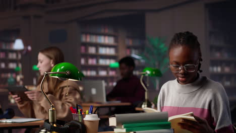 vertical video african american girl does bachelor paper research for citations and information
