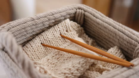 knitting project in a basket