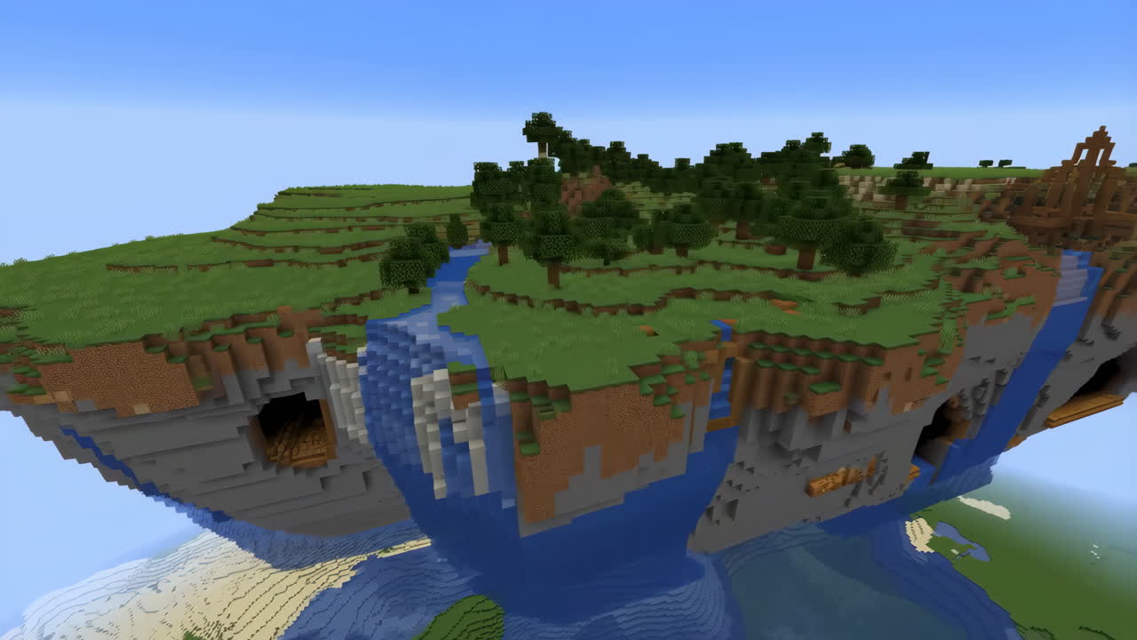 Minecraft Floating Island with Waterfall and Caves