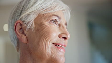 Senior-woman,-thinking-and-portrait-in-home