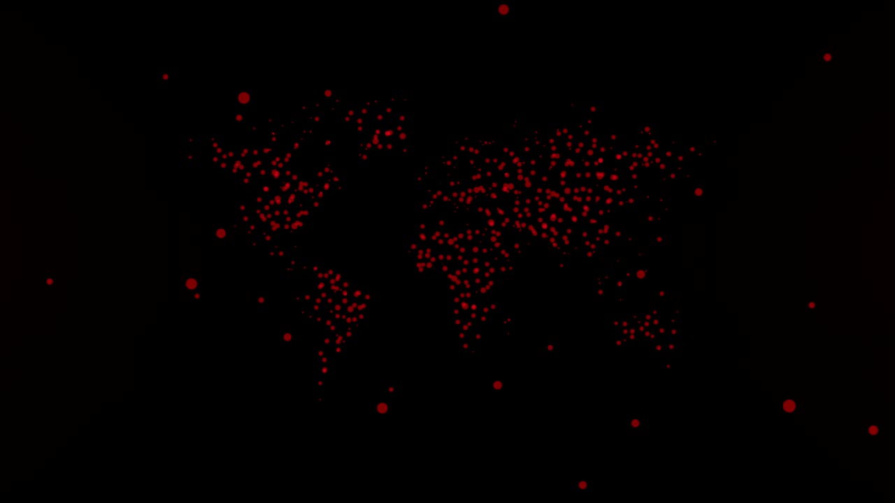 fondo futurista del mapa de la tierra. tecnología del mapa del mundo partículas redondas en animación de bucle espacial 3d