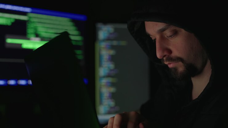 Hacker che programma al computer