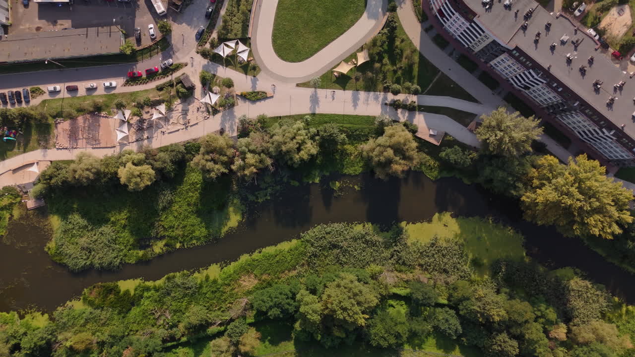 Aerial View of Urban Park with River