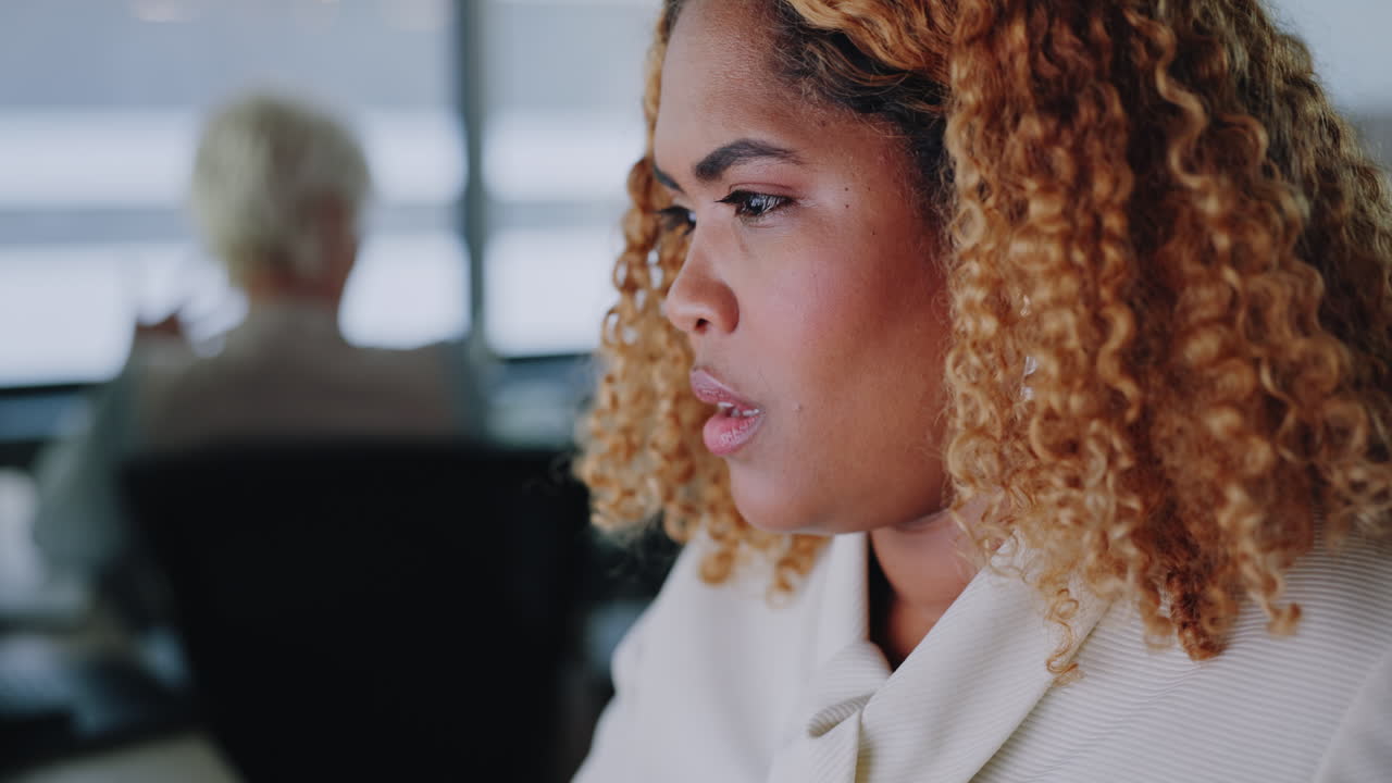 Business, black woman and focus on typing