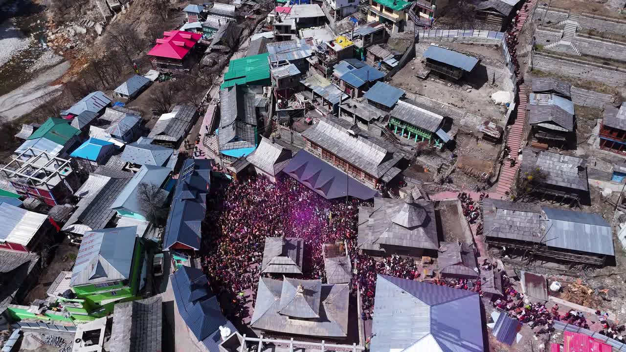 Aerial View of a Religious Festival in a Mountain Village