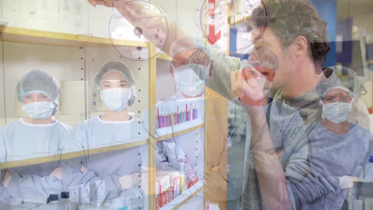 코 마스크를 착용한 의사들을 지나 코를  ⁇ 는 남자. 코로나19 확산