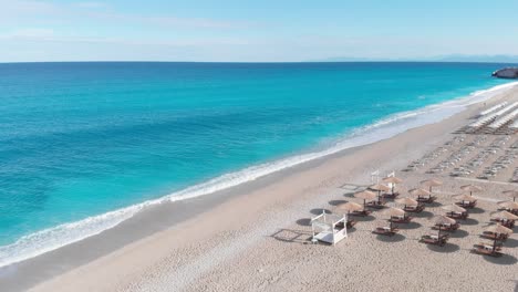 aerial drone view of kathisma beach in the morning, lefkada island, greece