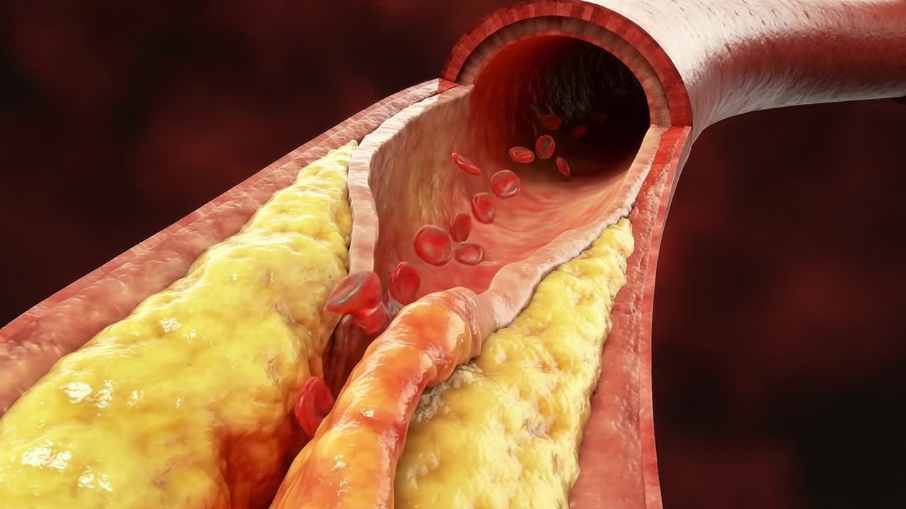 Rottura della placca aterosclerotica e formazione di coagulo di sangue in un'arteria