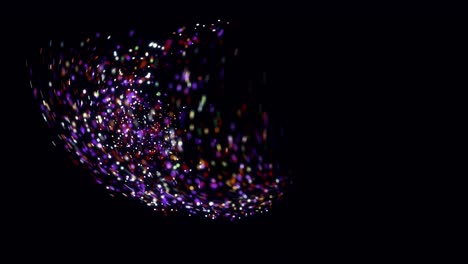 flying comet with a tail of glittering star dust particles on a black background, seamless loop. animation. space body moving and leaving colorful trace behind it