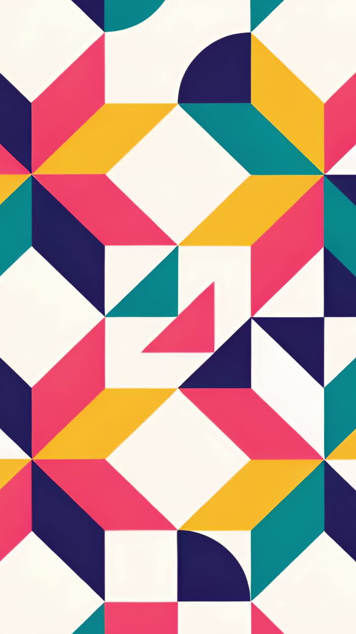 Vertical video: Sequence starting pattern shifting hues warping shapes then resetting grid backdrop