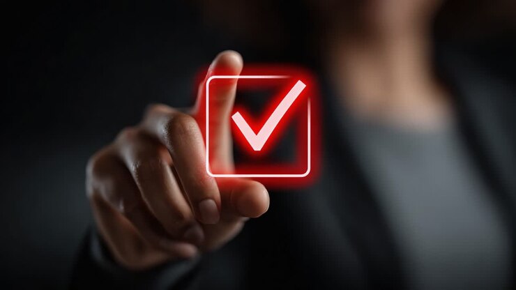 A Confident Gesture: A Person Touching a Checkmark Symbol Encapsulating Approval and Success in a Modern Digital Context
