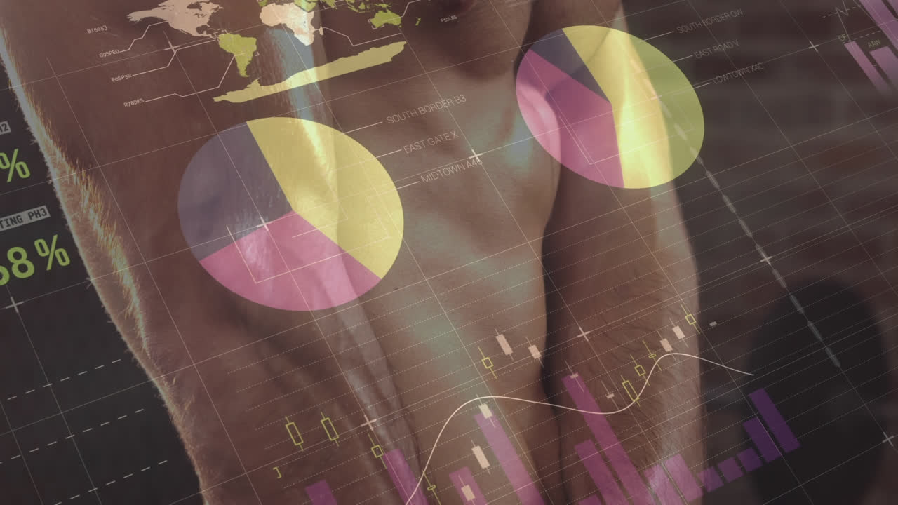 animación del procesamiento de datos y estadísticas sobre el ejercicio de hombres fuertes
