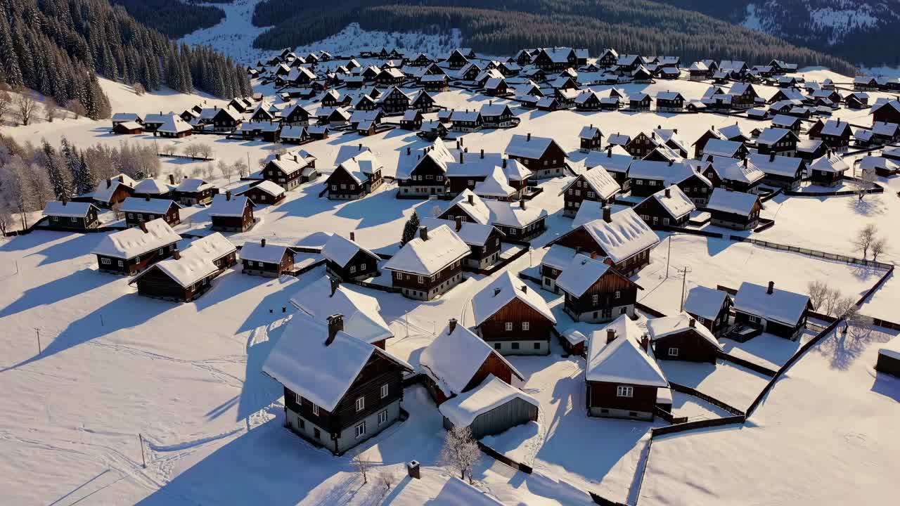 vista aérea de la aldea nevada