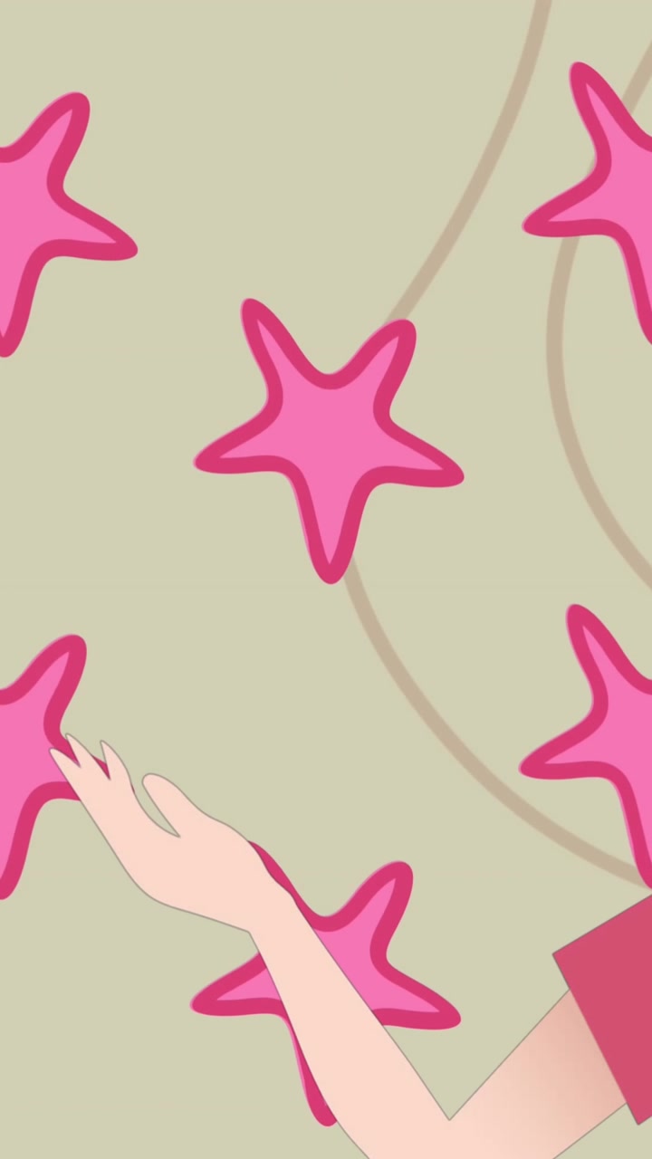 Animação de mulher a falar sobre ícones de estrelas e formas
