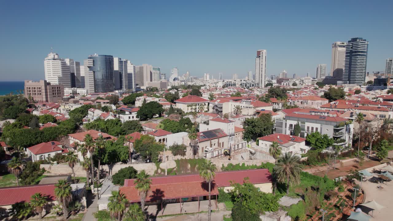 Neve Tzedek Tel Aviv roligt kvarter på en solrig – skyfri vinterdag